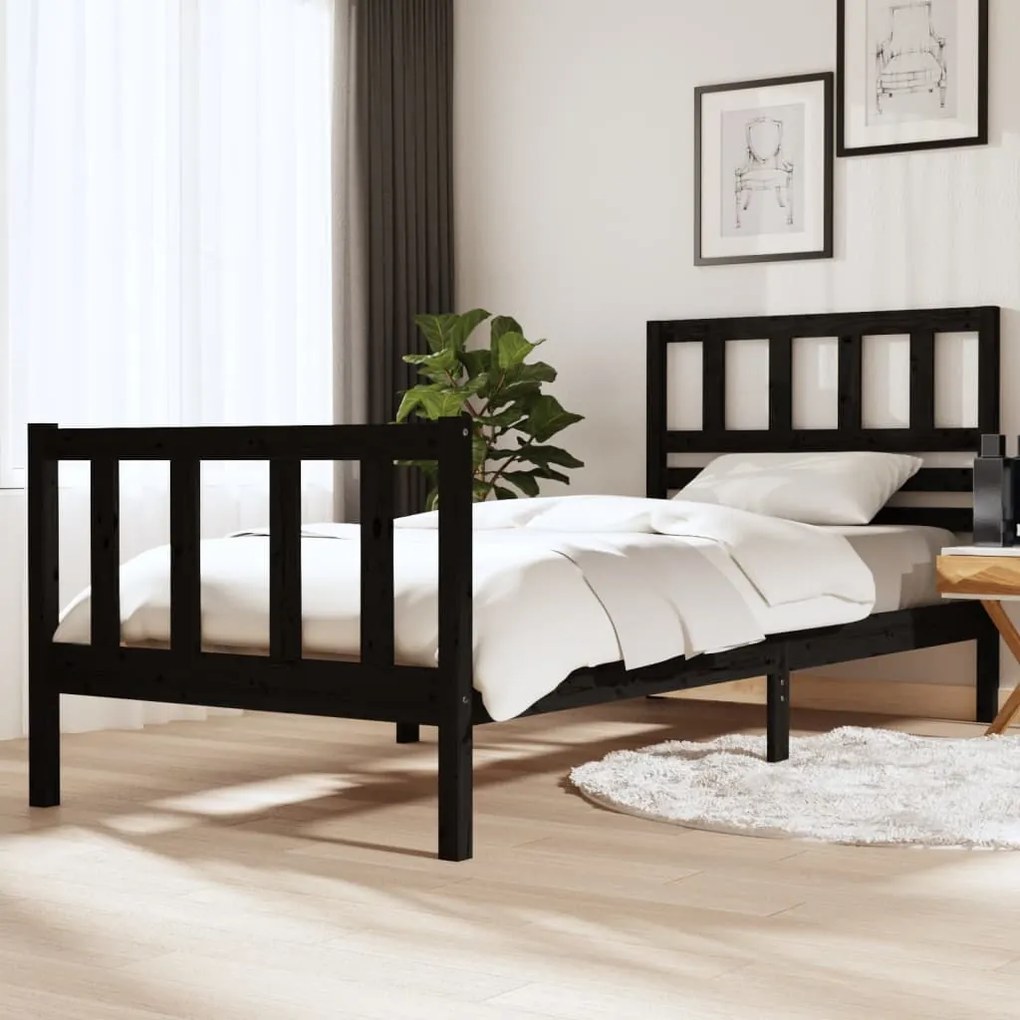 vidaXL Estrutura cama de solteiro 90x200 cm madeira maciça preto