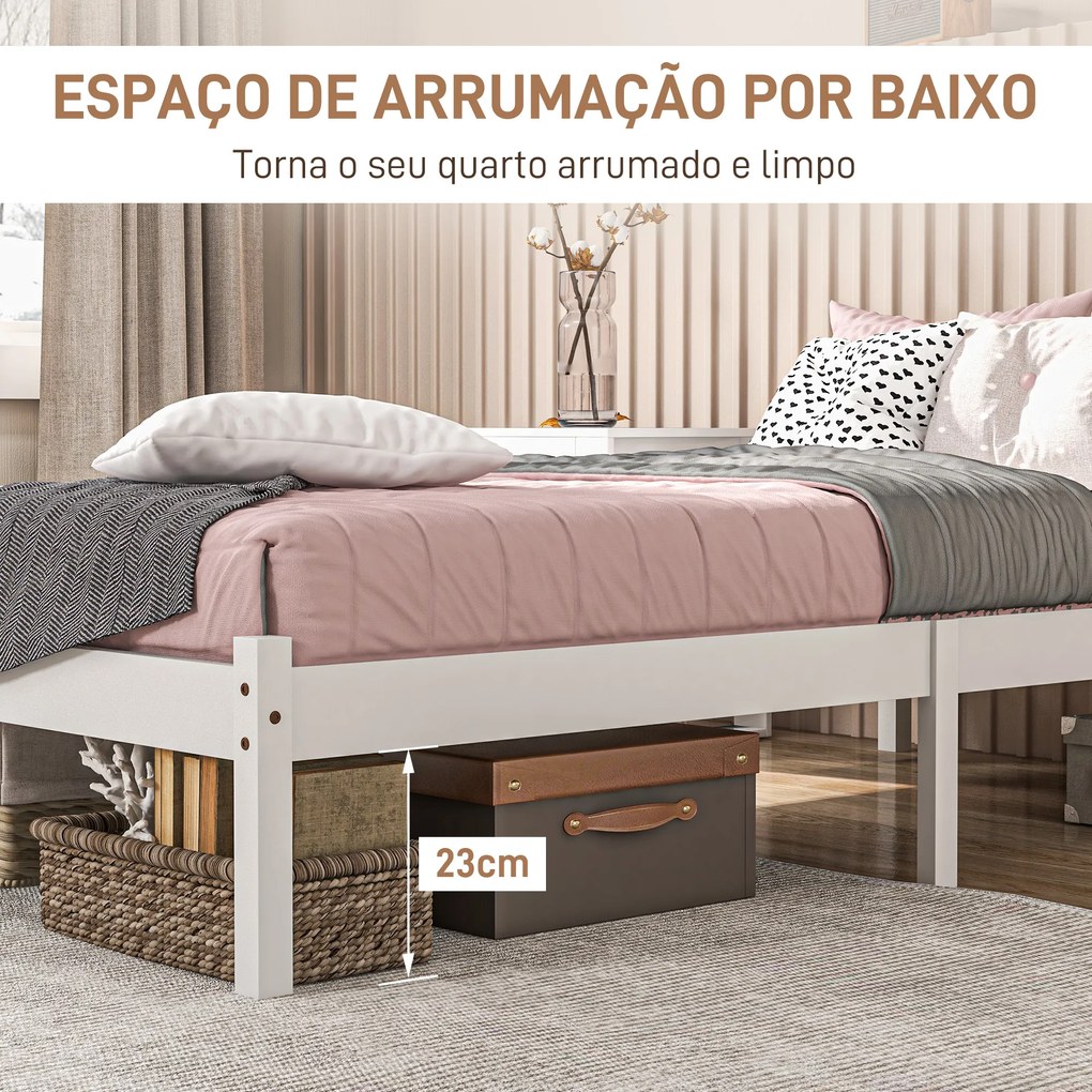 Estrutura de Cama de Madeira Estrado de Cama de Solteiro para Colchão 190x90 cm Carga 120 kg 198x96x70 cm Branco