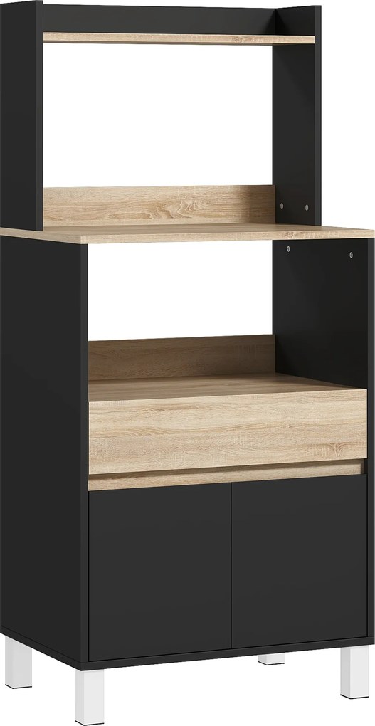 HOMCOM Móvel para Micro-Ondas com Armário e Gaveta 60x40x131 cm Carvalho e Preto | Aosom Portugal