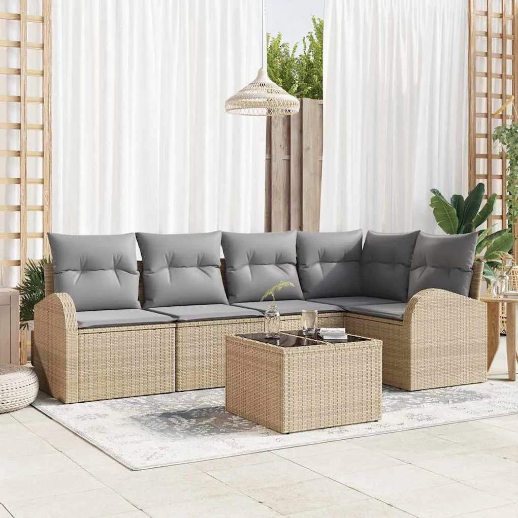 vidaXL Conjunto de Sofá de Jardim de 6 Peças com Almofadas em Rattan Sintético Preto.