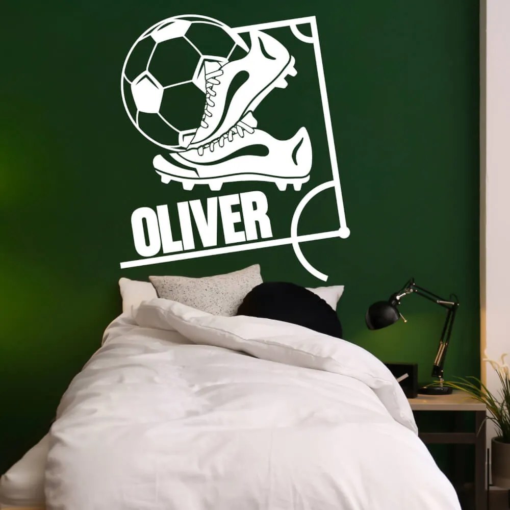 Autocolante personalizado por cima da cama - Campo de futebol com nome