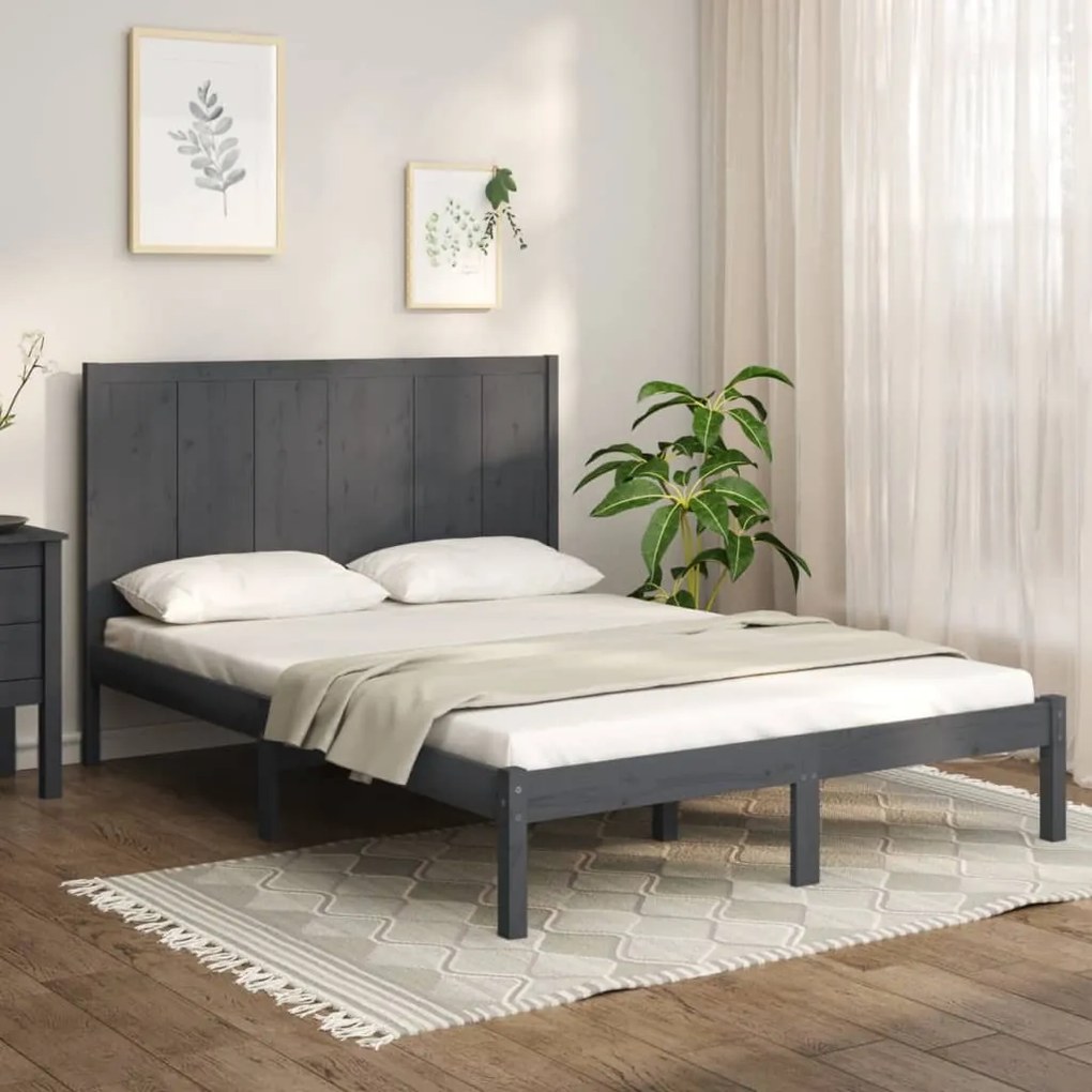 vidaXL Estrutura de cama pequena casal 120x190 cm pinho maciço cinza