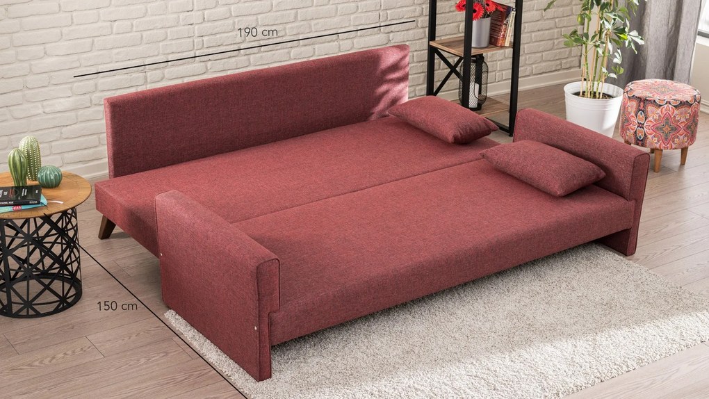 Sofá-Cama de 3 Lugares Bella – Vermelho Claret – 208x85x81 cm