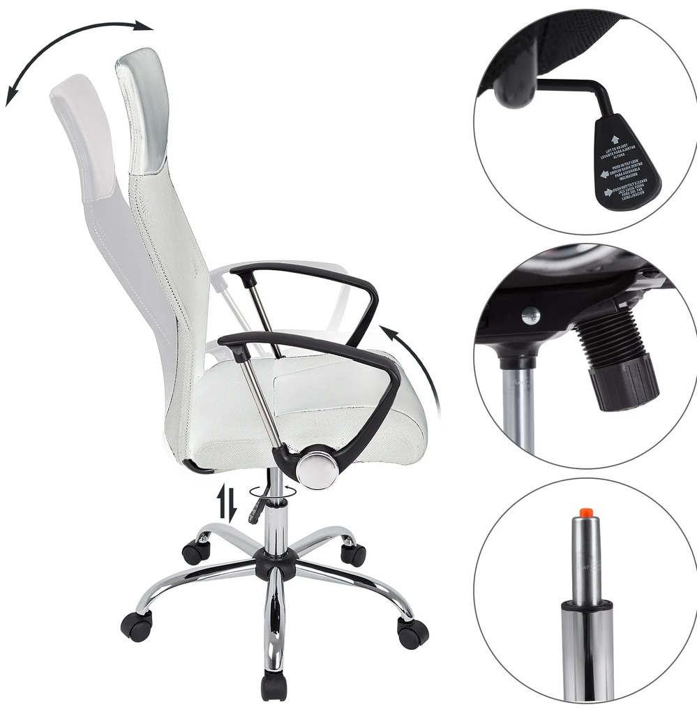 Cadeira de escritório Deluxe com encosto ergonómico 60 x 113-122 cm Branco