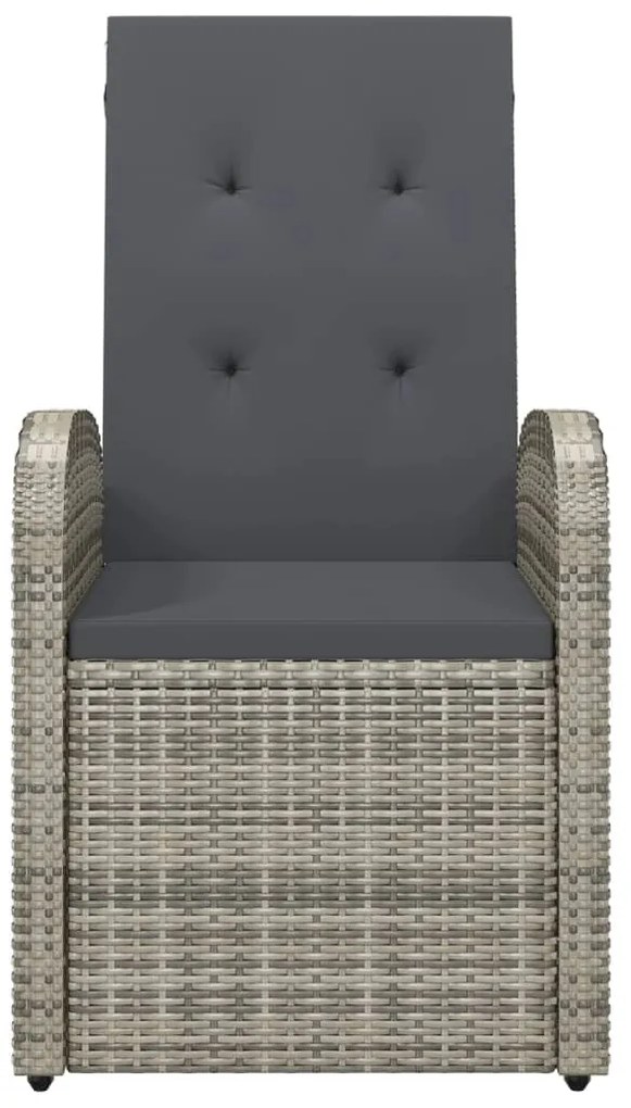 Cadeiras de jardim reclináveis c/ almofadões 2pcs vime PE cinza