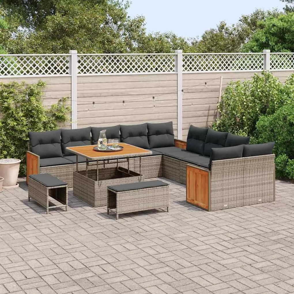 Conjunto de Sofá de Jardim vidaXL 13 Peças com Almofadas Cinza Vime PE