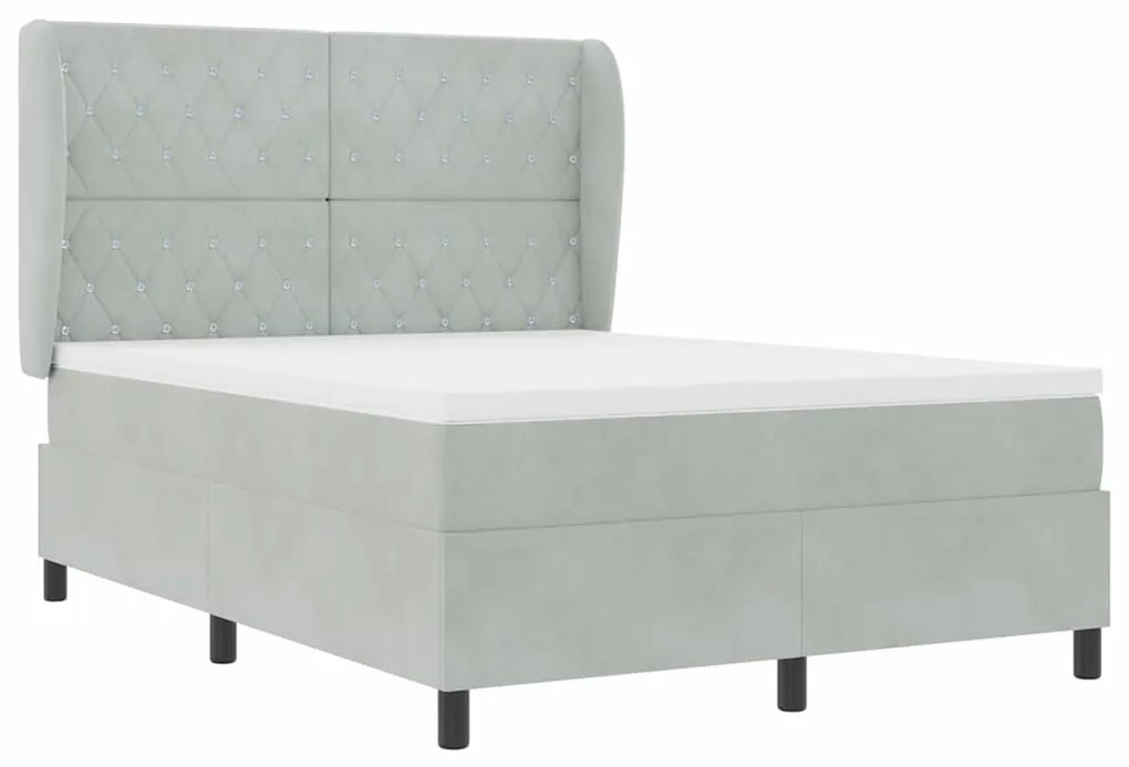 Cama Box Spring com Colchão Cinza Claro 140x190 cm em Veludo