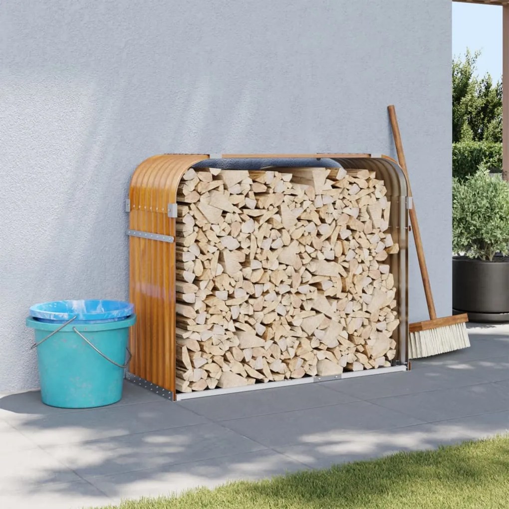 vidaXL Suporte de lenha 120x45x100 cm aço galvanizado aspeto de madeira