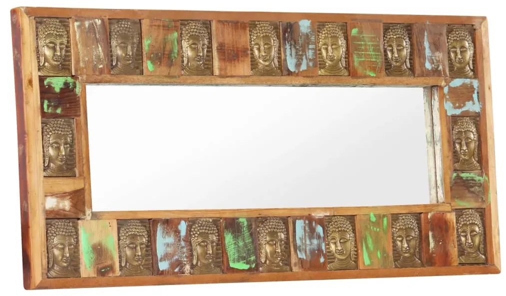 vidaXL Espelho com budas 110x50 cm madeira recuperada maciça