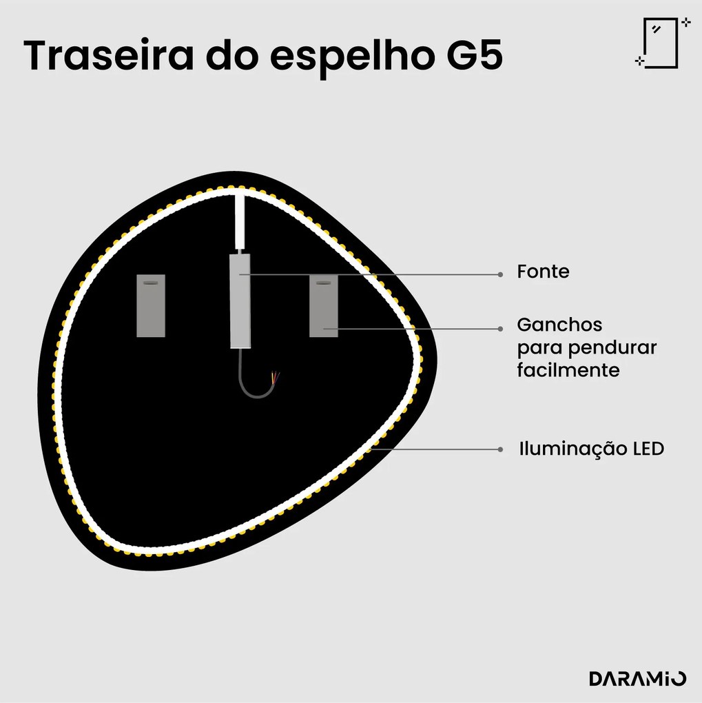 Espelho com luz em forma de seixo G5