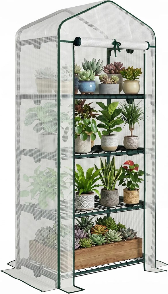Outsunny Estufa de Jardim com 4 Prateleiras e Cobertura de PE Estufa de Aço para Cultivo de Plantas Flores 70x50x160cm Branco | Aosom Portugal