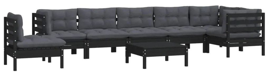 9 pcs conjunto lounge jardim c/ almofadões pinho maciço preto