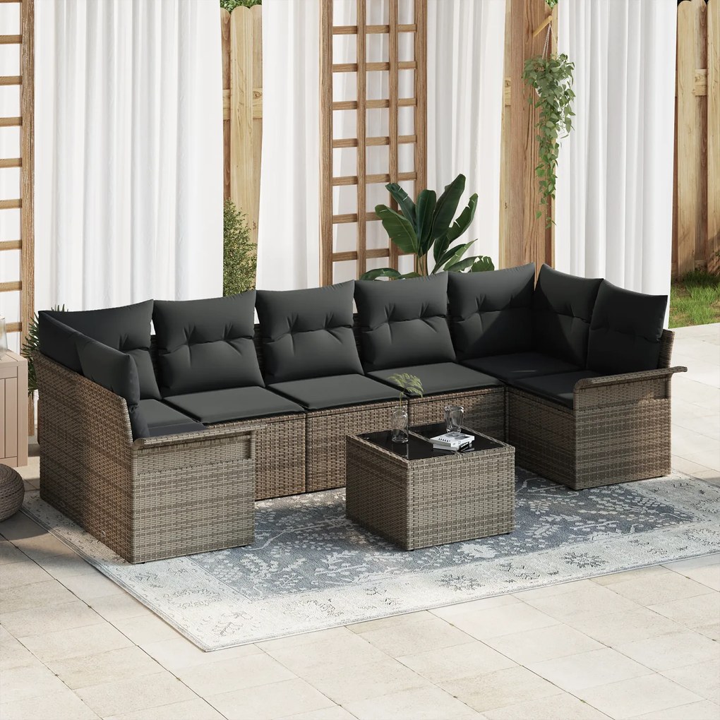 Conjunto de Sofás de Jardim com Almofadas de 8 Peças Cinza Rattan Sint