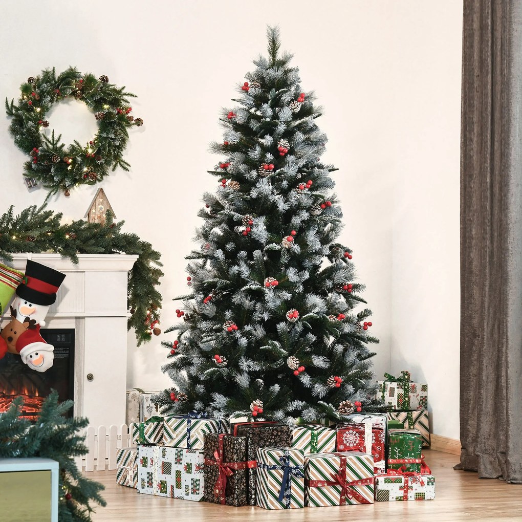 HOMCOM Árvore de Natal Artificial 180cm com 678 Ramas 53 Pinhas e 53 F