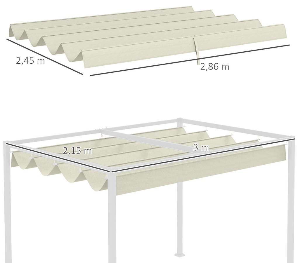 Cobertura para Pérgola Retrátil 286x245 cm Teto de Substituição para Pérgola com Proteção UV30+ para Pérgola de 3x2 cm Creme