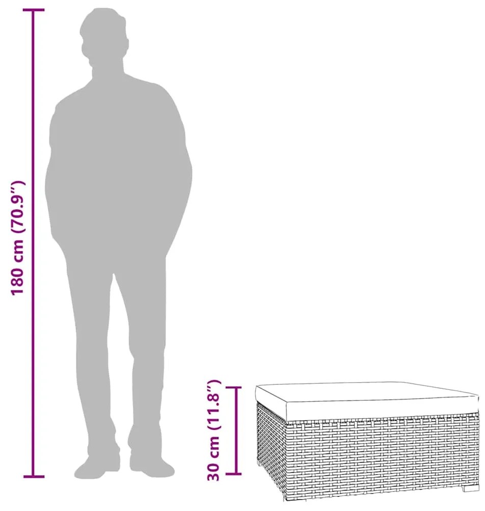 Apoio de pés p/ jardim c/ almofadão 70x70x30cm vime PE castanho
