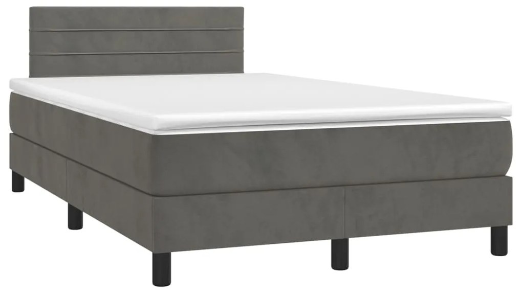 vidaXL Cama box spring colchão LED 120x190cm couro artif. cinza-escuro
