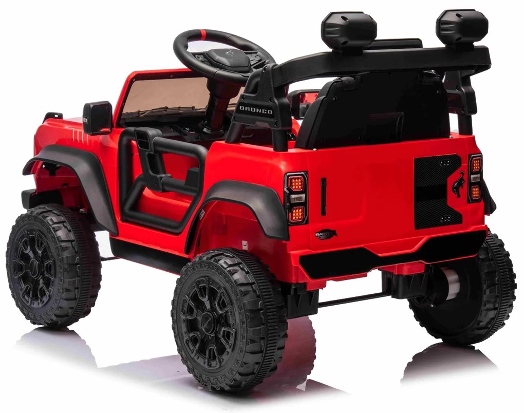 Carro elétrico para crianças 12V Ford Bronco com tração traseira, licenciado (1 Lugar) bateria de lítio, leitor de MP3 com entrada USB, luzes LED Verm