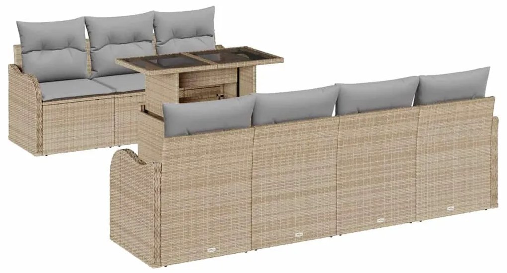 Conjunto de Sofá para Jardim com 8 peças e almofadas em rattan poliést