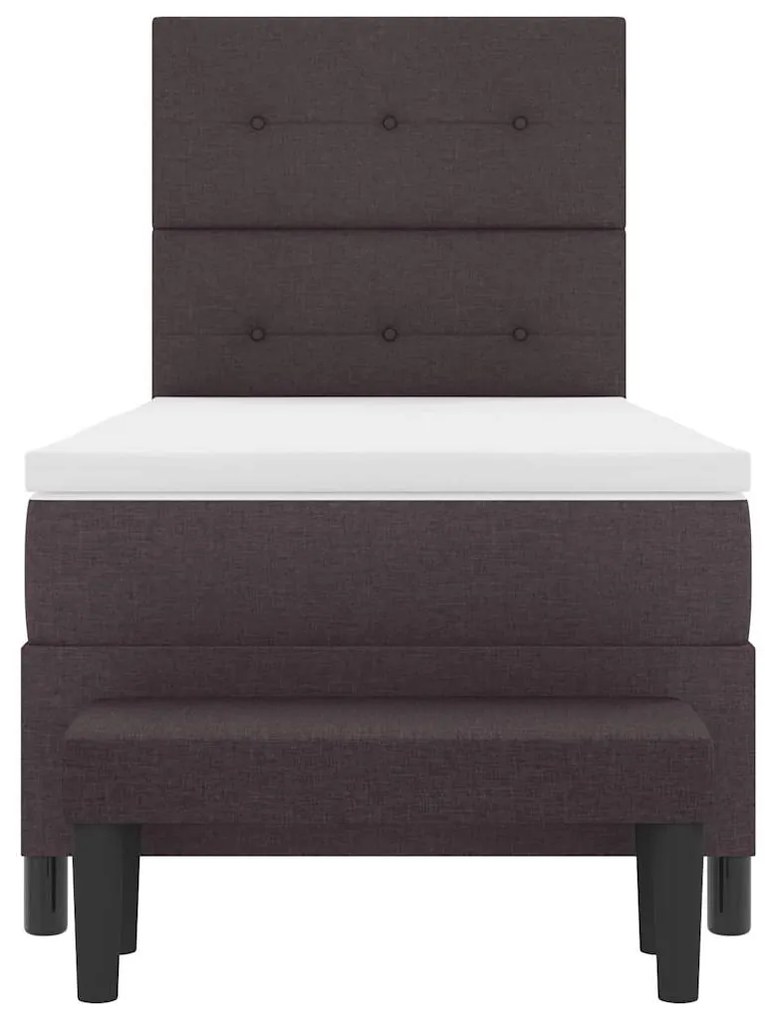Cama Box Spring com Colchão &amp; Banco Marrom Escuro 90x200 cm Tecido