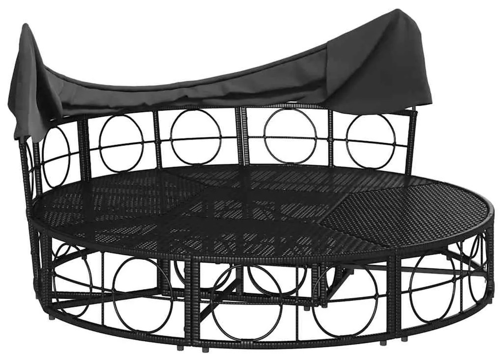 Cama lounge de exterior c/ toldo e almofadões vime PE preto