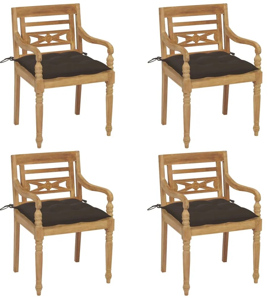 vidaXL Cadeiras Batávia com almofadões 4 pcs madeira de teca maciça