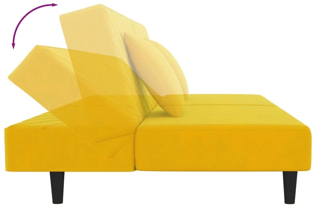 Sofá-cama 2 lugares com duas almofadas veludo amarelo