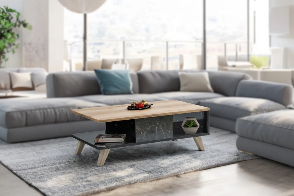 Mesa de Centro Sumer – Carvalho e Mármore – 90x35,6x54 cm
