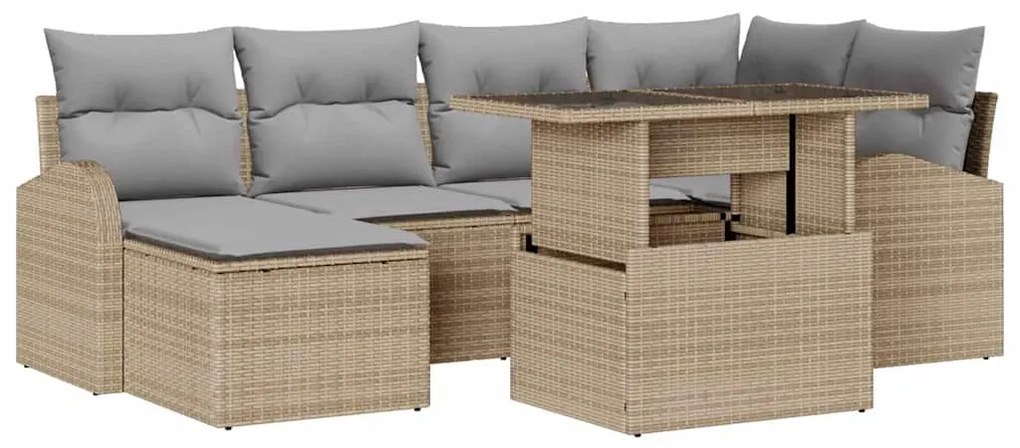 Conjunto de Sofá de Jardim de 7 Peças com Almofadas Bege de Rattan Pol