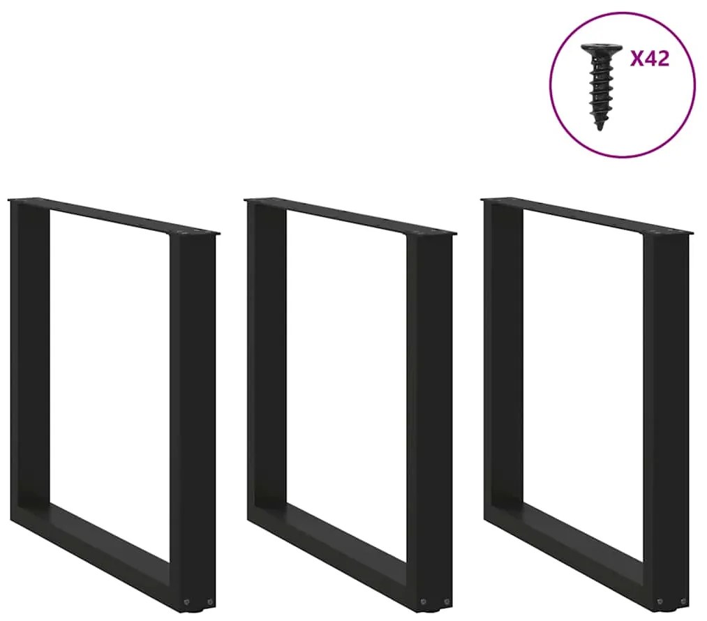 Pés para mesa de jantar em formato de U, 3 peças, preto, 80x(72-73) cm