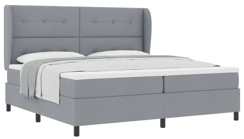 Cama com Estrado e Colchão - Cinza Claro, 200x200 cm, em tecido