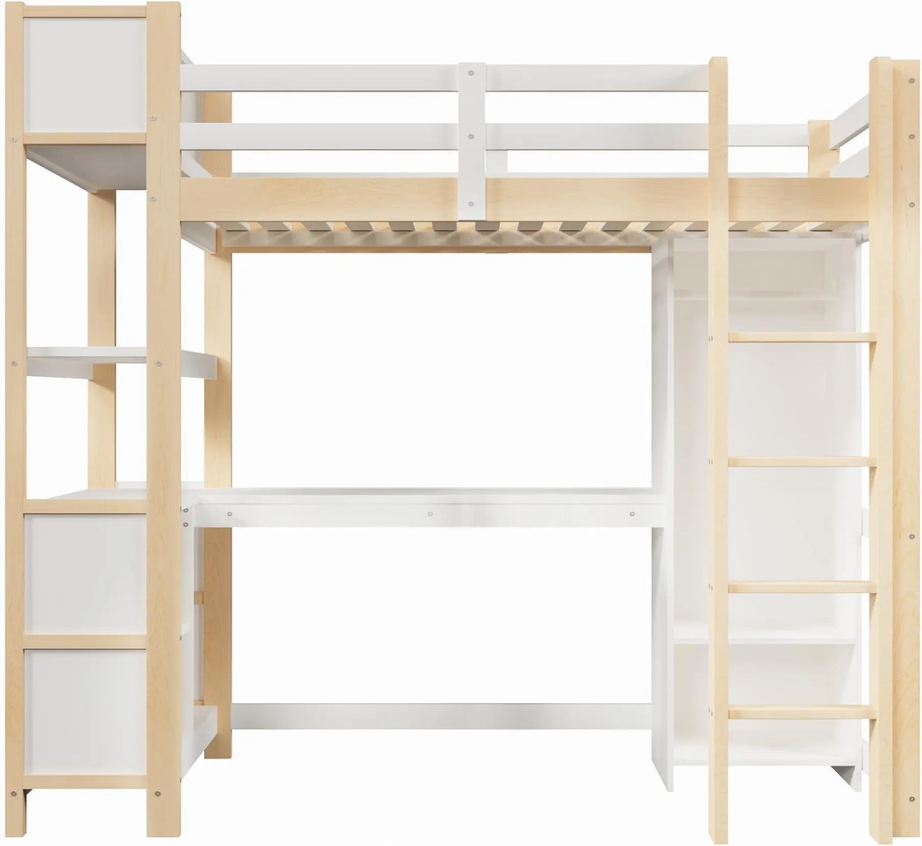 Cama alta 90x200 cm, Cor natural | AOSOM Portugal