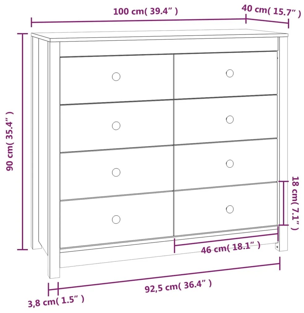 Armário de apoio 100x40x90 cm pinho maciço cinza
