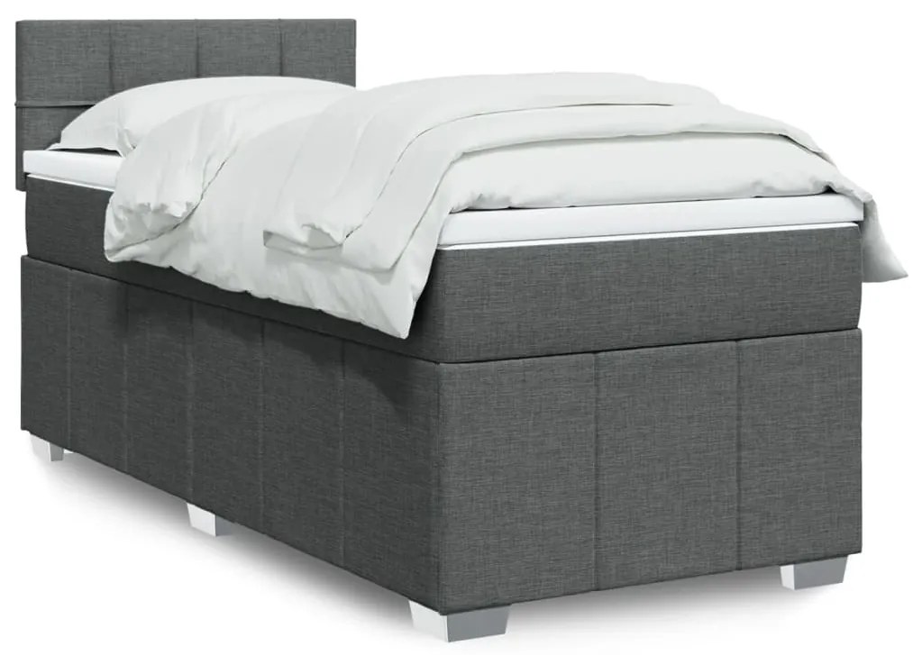 vidaXL Cama com molas/colchão 90x200 cm tecido cinzento-escuro