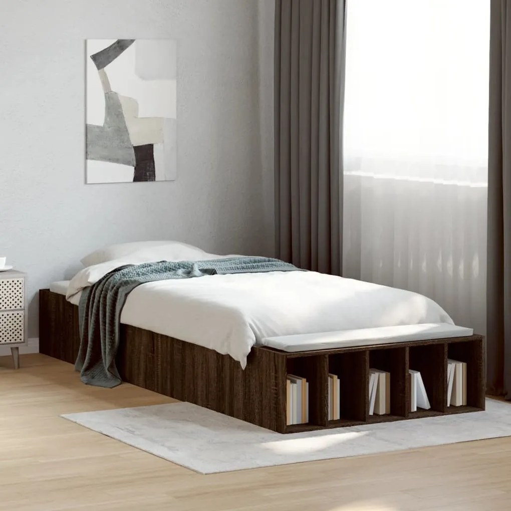 vidaXL Estrutura de cama 75x190 cm derivados madeira carvalho castanho
