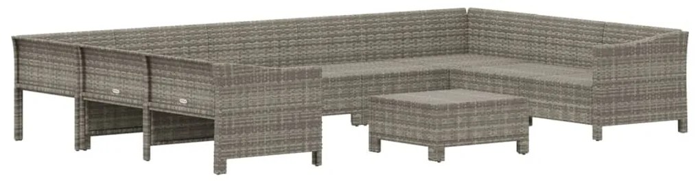10 pcs conjunto lounge de jardim c/ almofadões vime PE cinzento