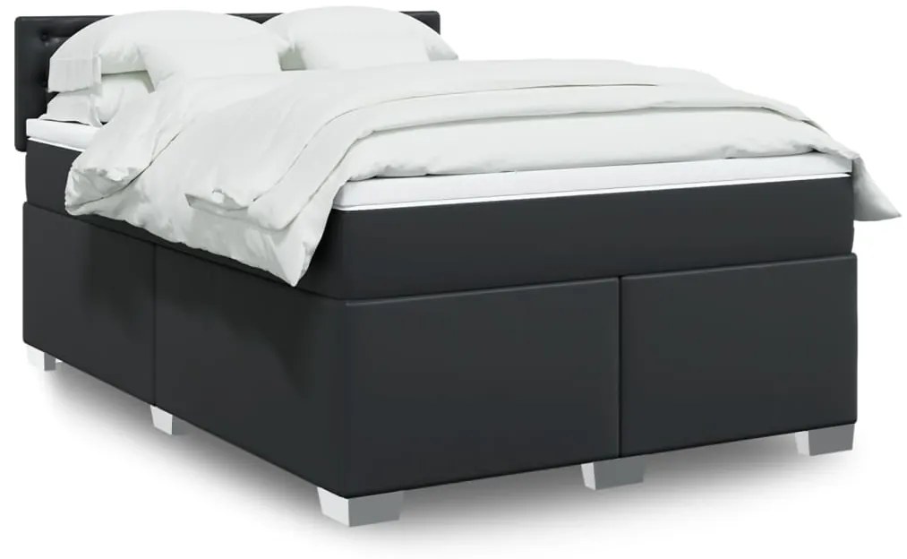 vidaXL Cama com molas/colchão 160x200 cm couro artificial preto