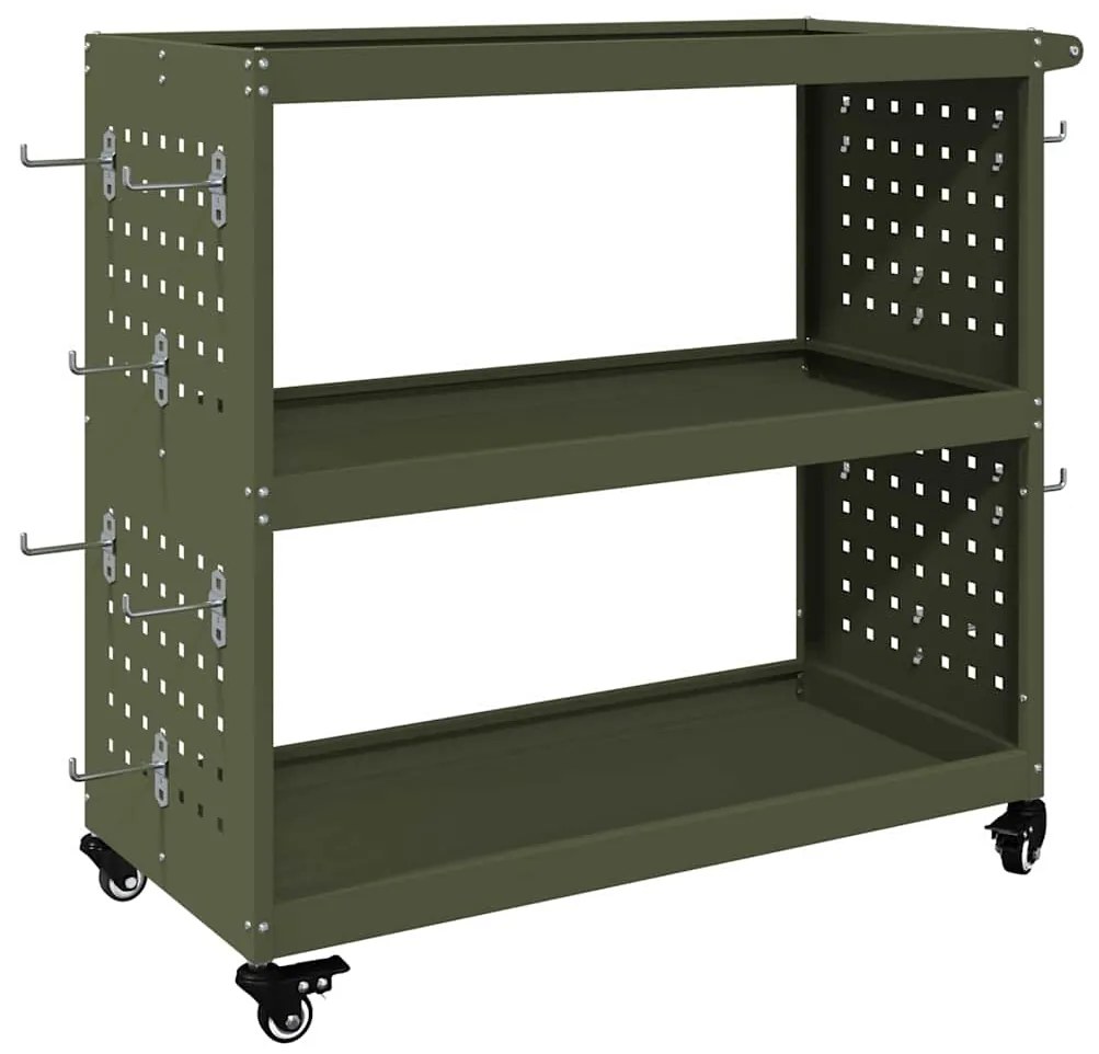Carro de Ferramentas com prateleira com roda Verde-oliva 75 x 35 x 73