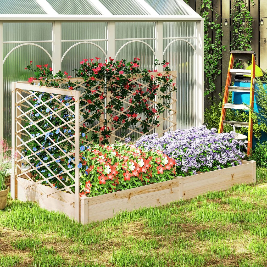 Floreira com 3 treliças modulares, floreira de madeira 222 x 114 x 109 cm, com acabamento em madeira natural
