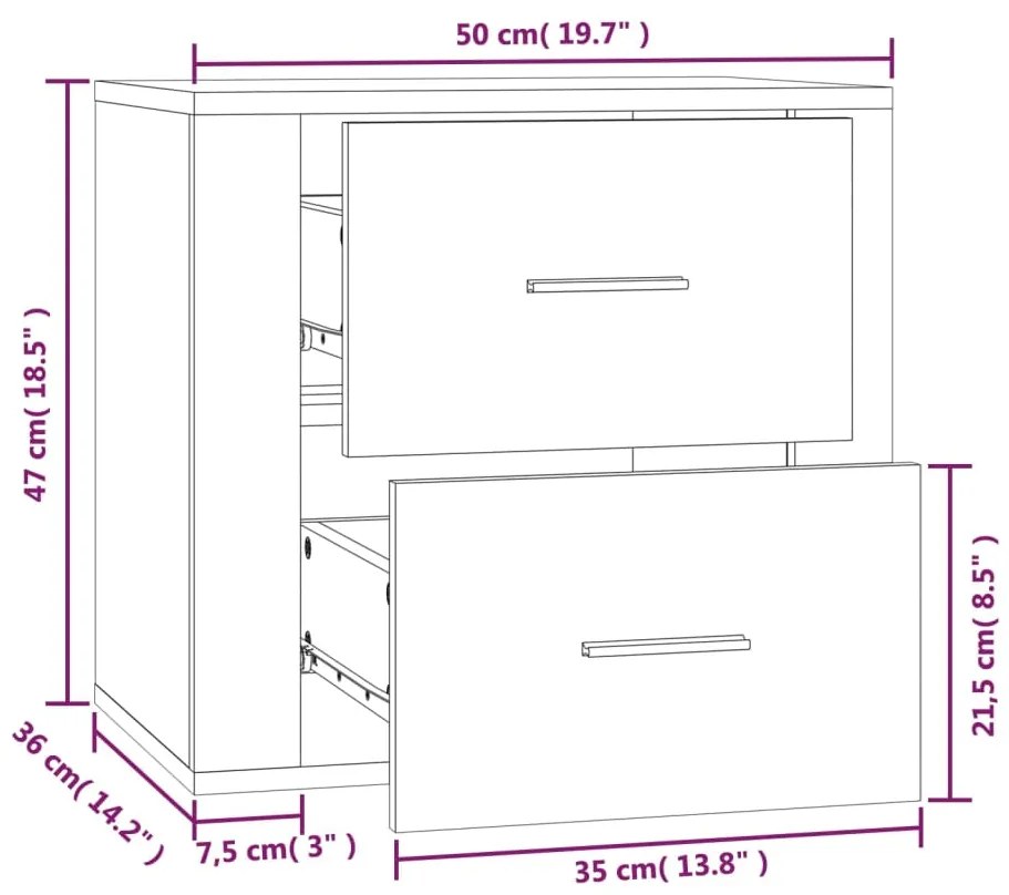 Mesa de cabeceira de parede 50x36x47 cm cinzento cimento