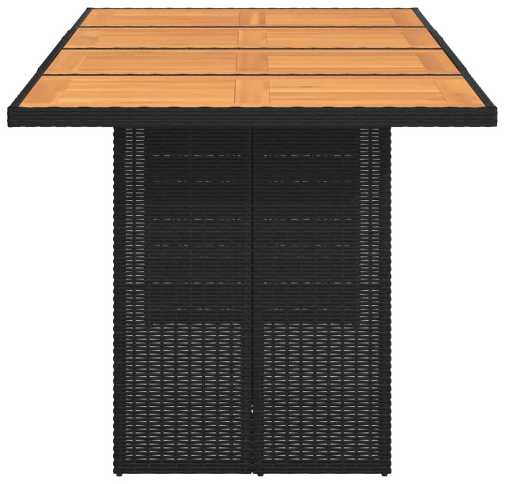 Mesa de jardim com tampo em acácia 190x80x74 cm vime PE preto
