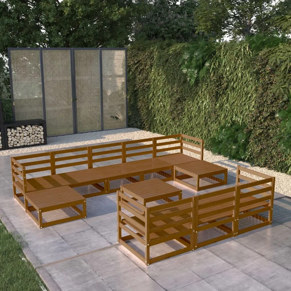 11 pcs conjunto lounge de jardim pinho maciço