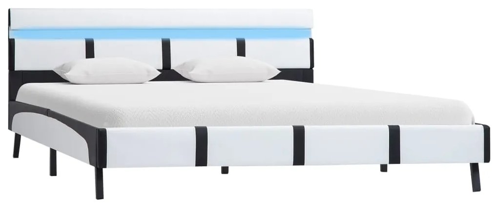 Estrutura de cama com LED 140x200 cm couro artificial branco