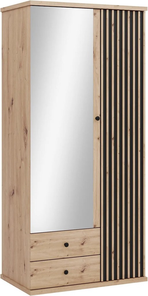 Roupeiro Venmava 116, Preto, Carvalho Artisan, 213x100x60cm, 118.8 kg, Portas para roupeiro: Com dobradiças