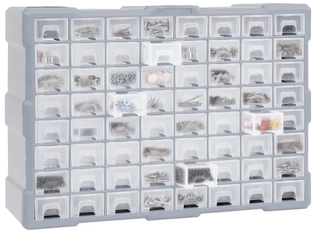 Caixa organizadora com 64 gavetas 52x16x37,5 cm