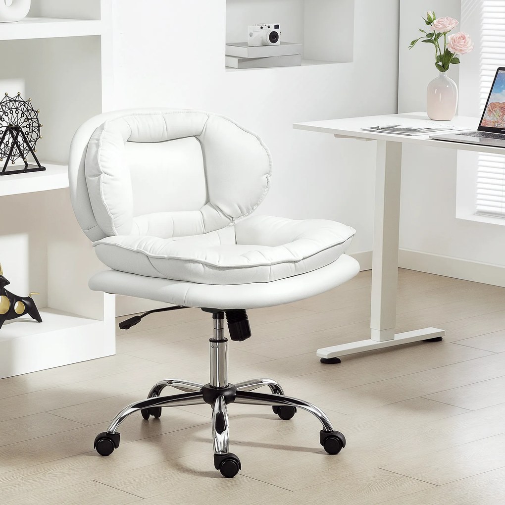 Cadeira de Escritório com Rodas Cadeira para Secretária com Função Baloiço Assento Amplo Sem Braços 60x65x83-93 cm Branco