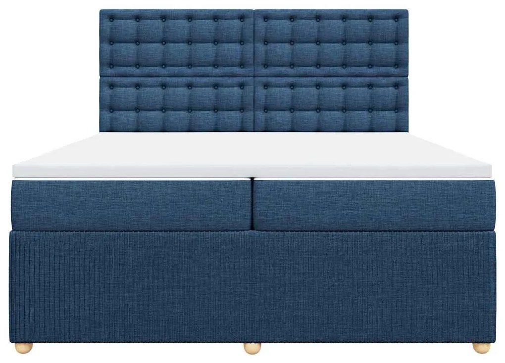 Cama com molas/colchão 200x200 cm tecido azul