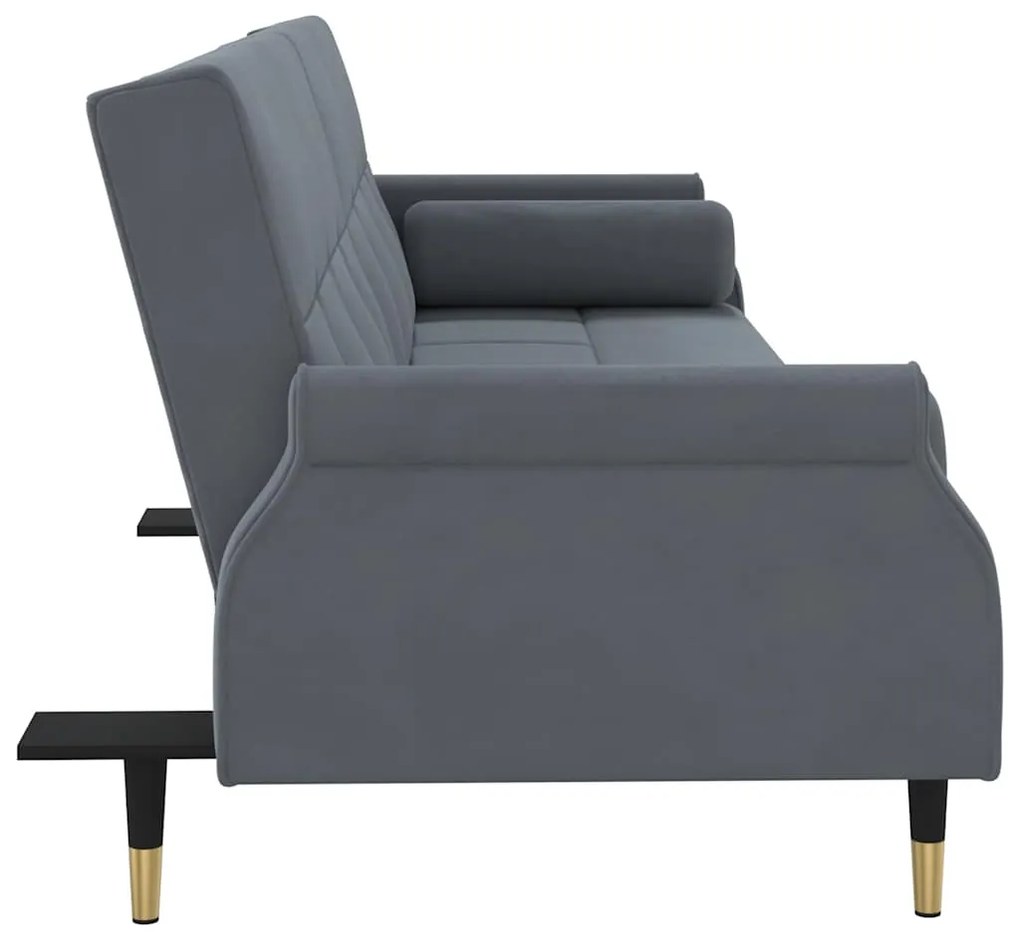 Sofá-cama com almofadões veludo cinzento-escuro
