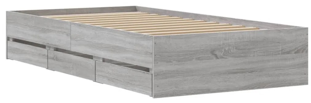 Estrutura de cama c/ gavetas derivados madeira cinza sonoma