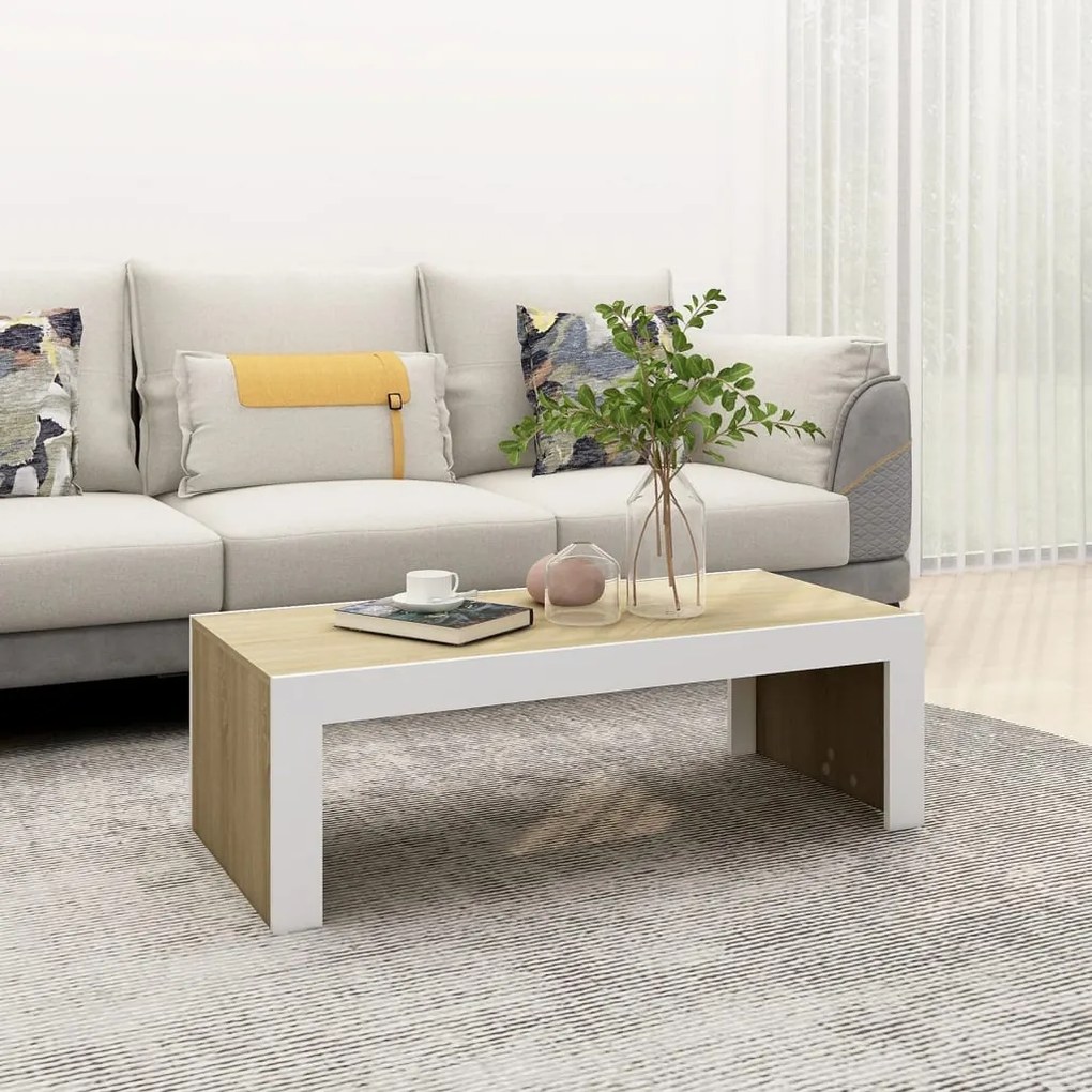 vidaXL Mesa de centro 110x50x35 cm contrapl. branco e carvalho sonoma